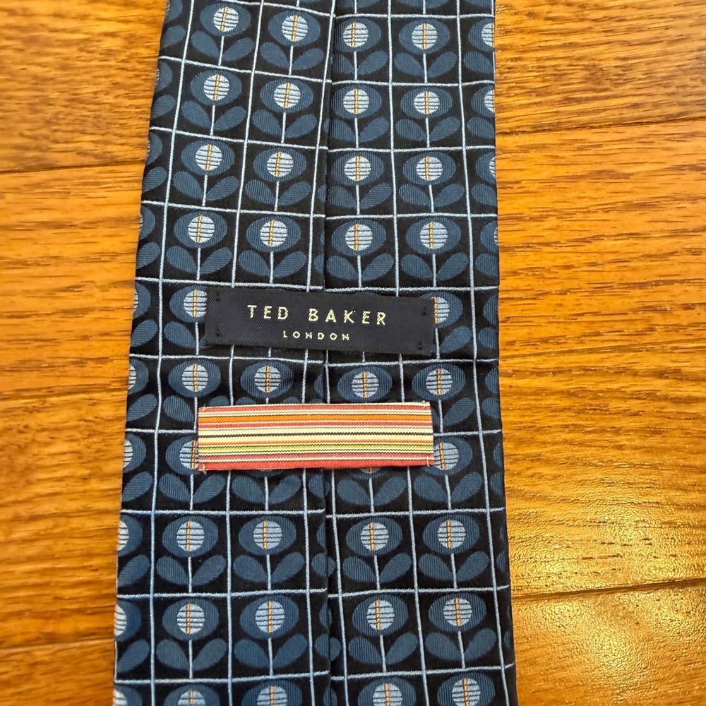 Ted Baker London Tie Mens Navy Blue Floral Geometric Silk Formal Professional